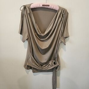 Shein Women's Taupe Sweetra Tie Shoulder, Cowl Neck & Knot Detail Blouse 2X